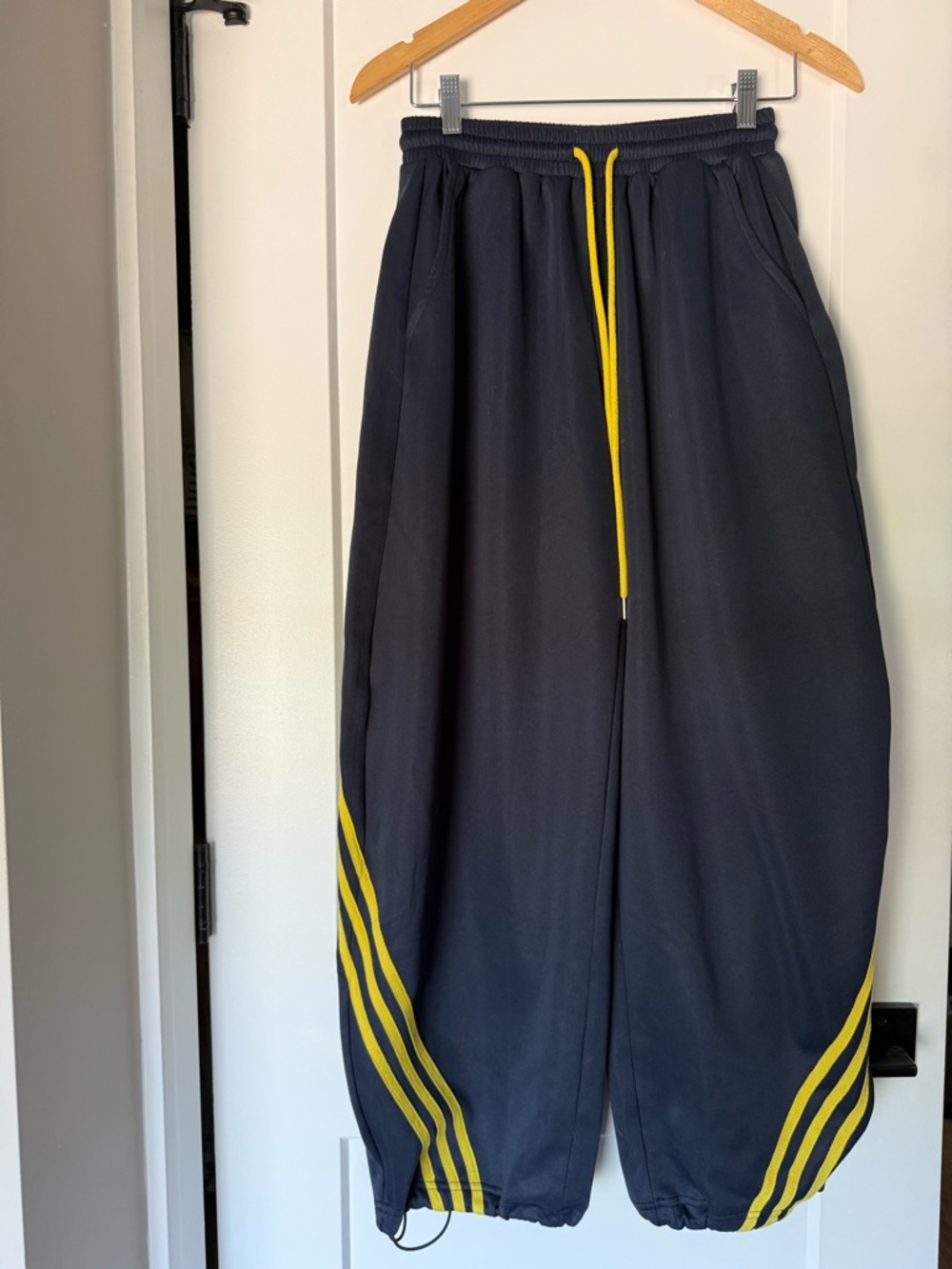 Navy Blue Jogger Pants with Yellow Stripes